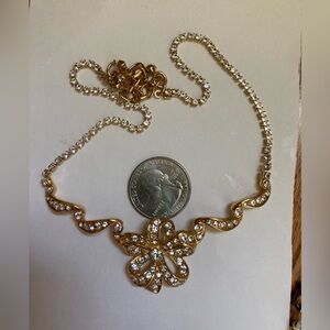 Vintage Gold Necklace with Rhinestones 17” NWOT